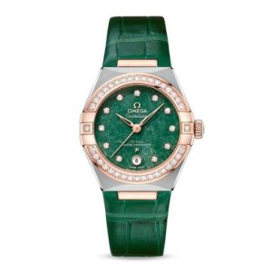 Replica Omega Constellation Women Automatic Green Leather Watch O13128292099001